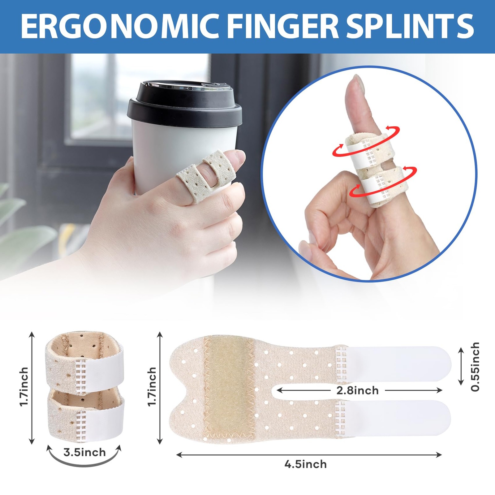5 PCS Breathable Trigger Finger Splint, Adjustable Finger Brace, Thumb Brace …