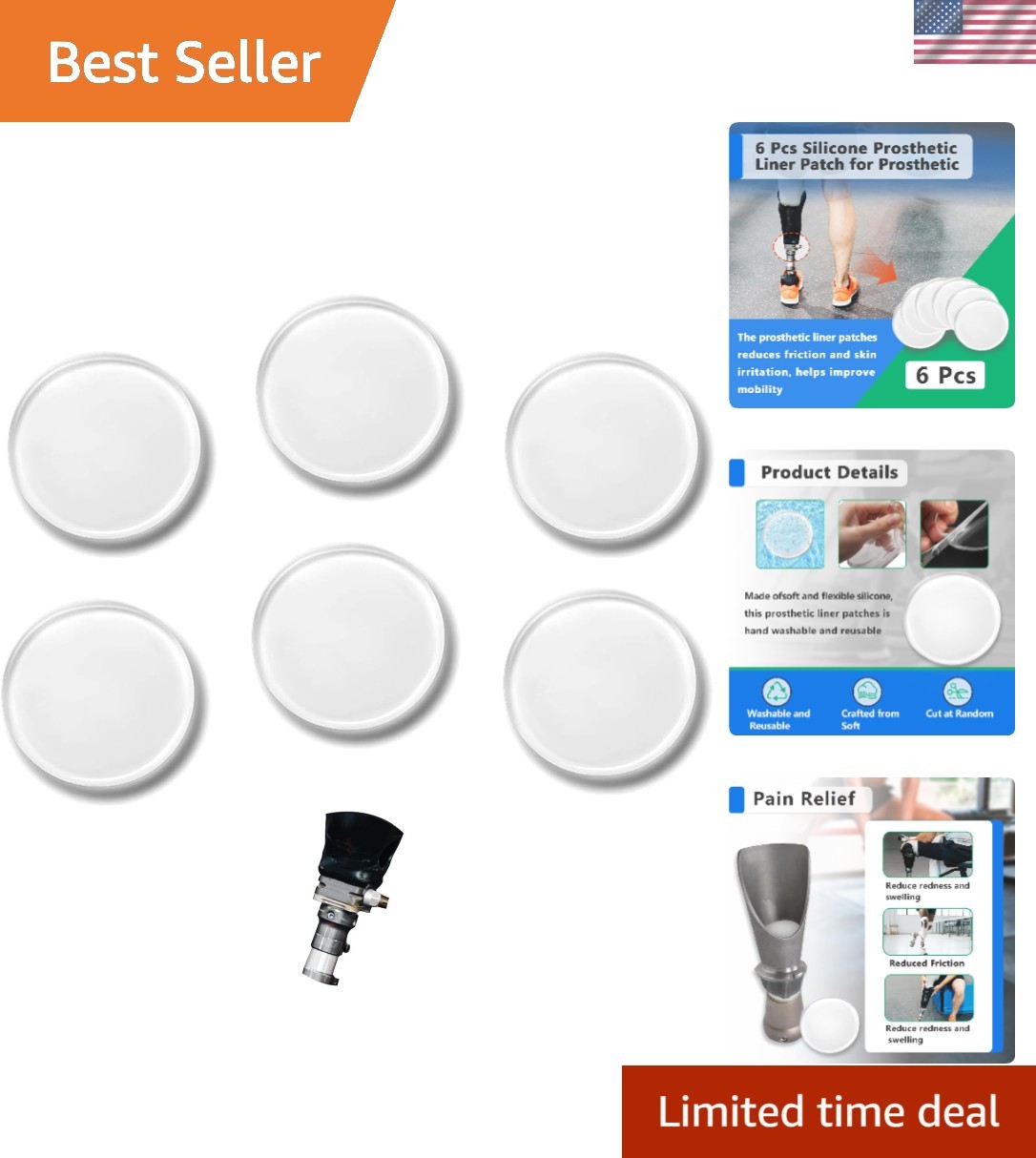 6 Pcs 2.5″ Silicone Prosthetic Liner Patches – Comfort & Protection for Amputees