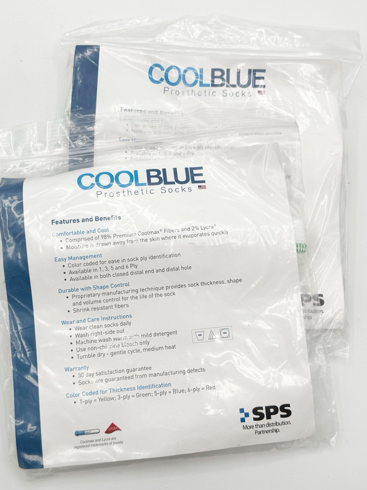 Cool Blue Prosthetic Sock Lot 2 CB3WDSH2 3-ply Size 3 4 Length 10-14 No Hole