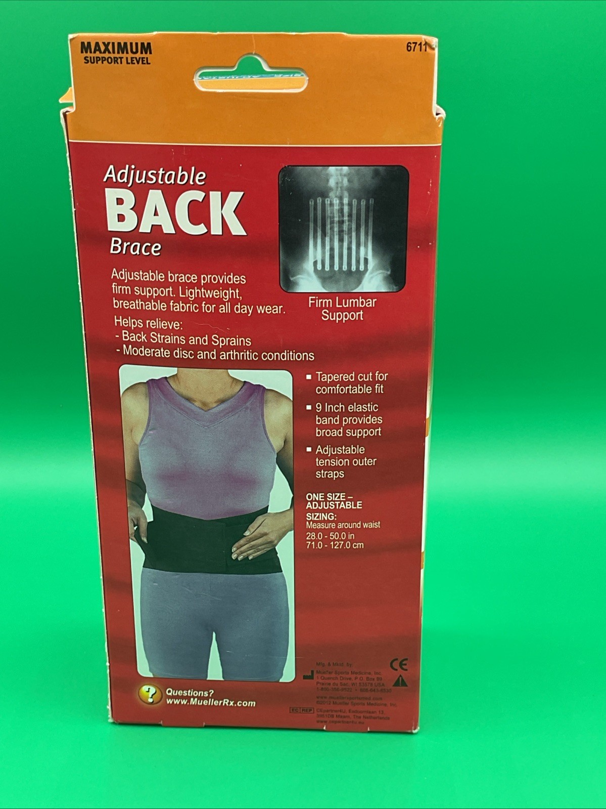 Mueller 6711 Adjustable Back Brace, Black, One Size