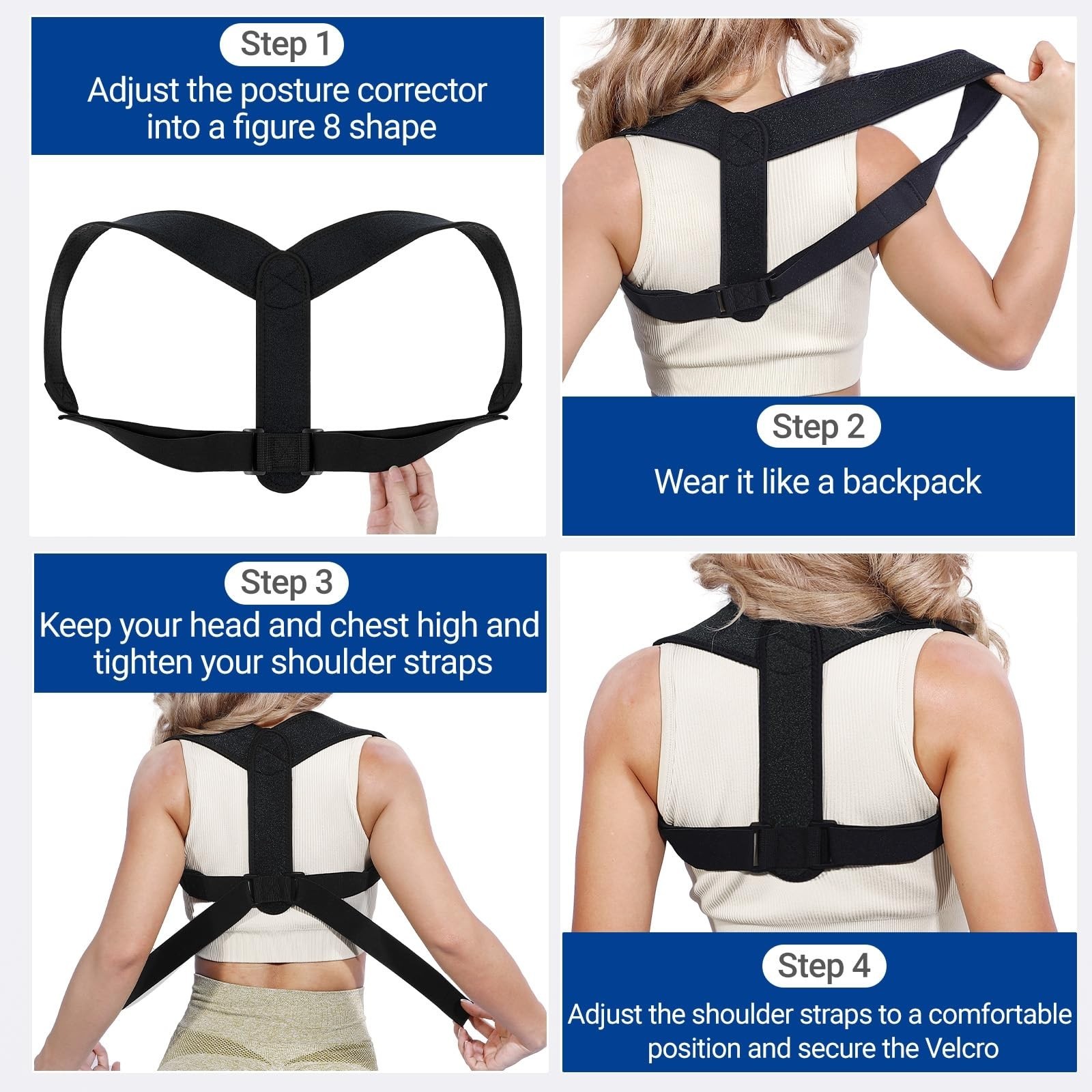 2PCS Adjustable Posture Corrector Brace for Men & Women – Back, Neck & Shoulder