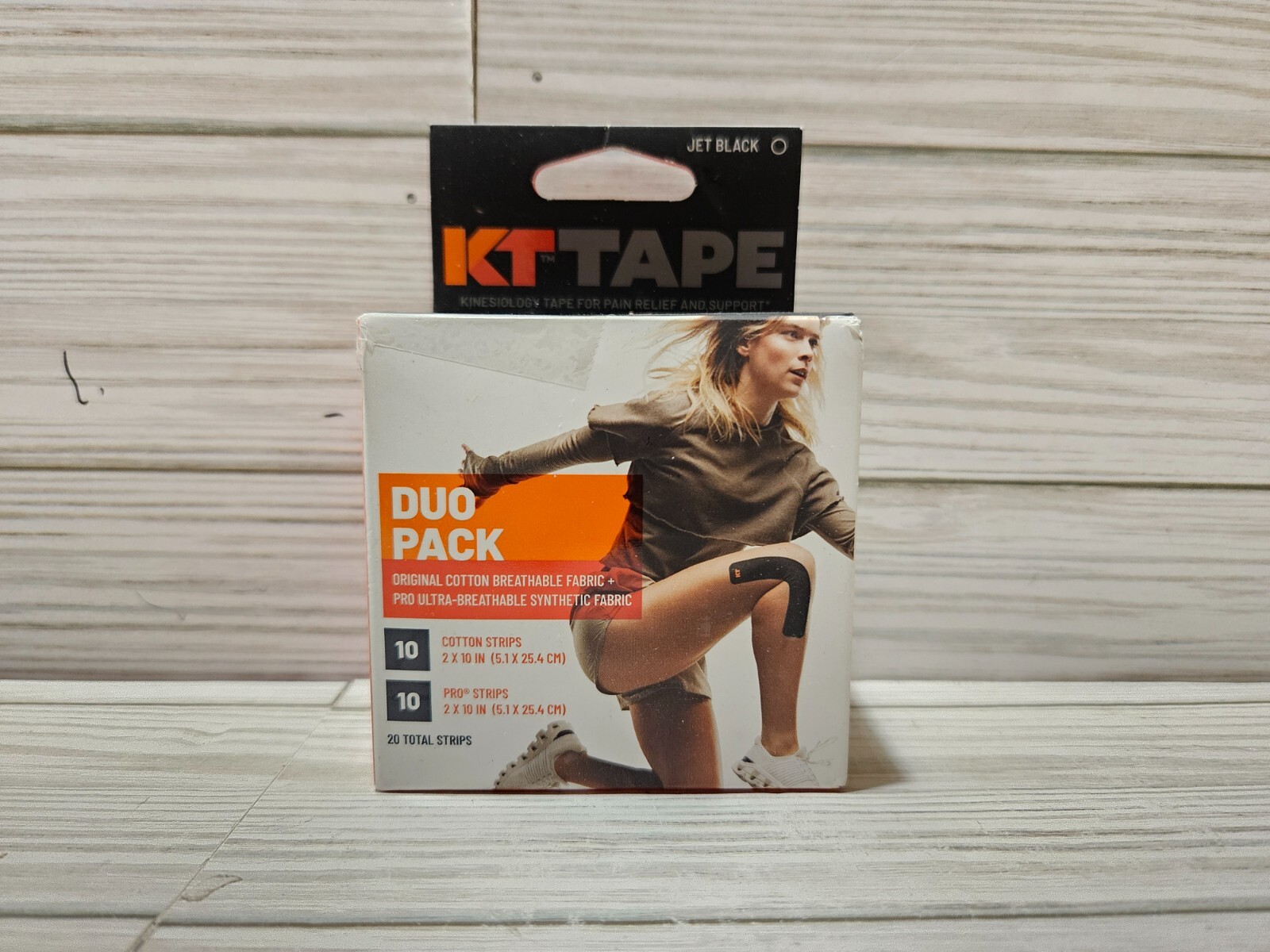 KT Tape Kinesiology Duo Pack 10 Cotton & 10 Pro Pre-cut 10″ Strips Jet Black