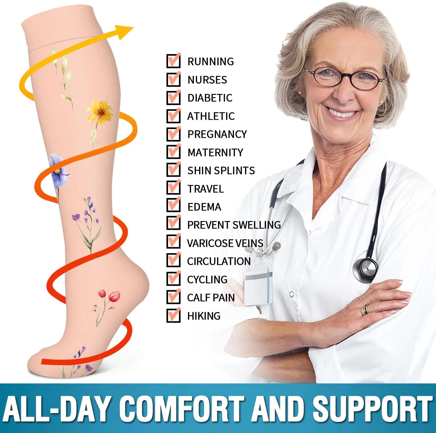 6 Pack Copper Compression Socks for Women Circulation-Best Support for Medical