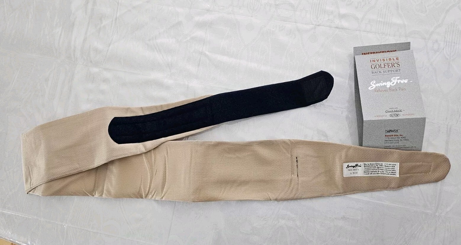 NEW 1993 Biowerk Swing Free INVISIBLE GOLFER BACK SUPPORT L 39-44 DUPONT Coolmax