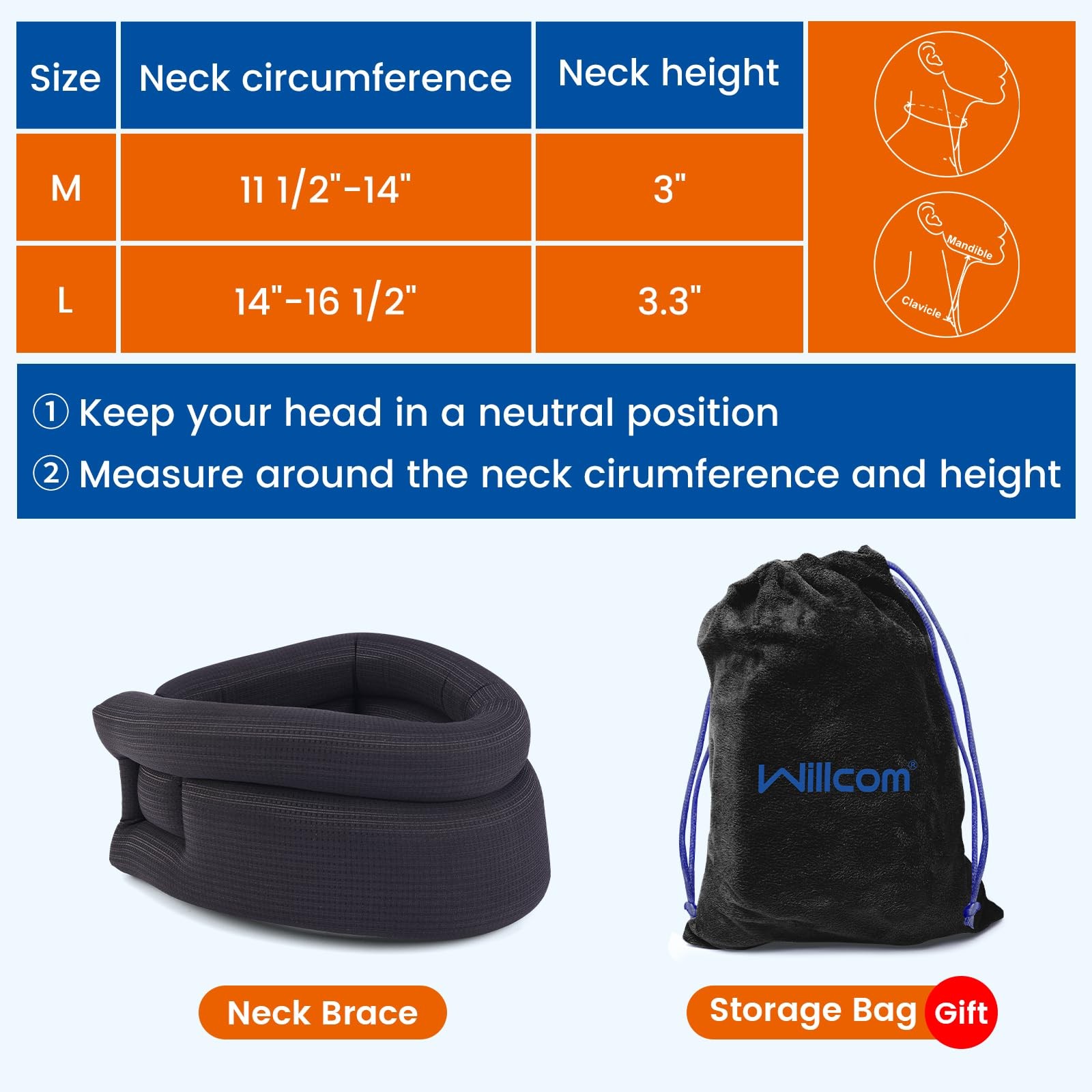 Willcom Neck Support Brace for Snoring Sleep Apnea, Soft Cervical M, Black