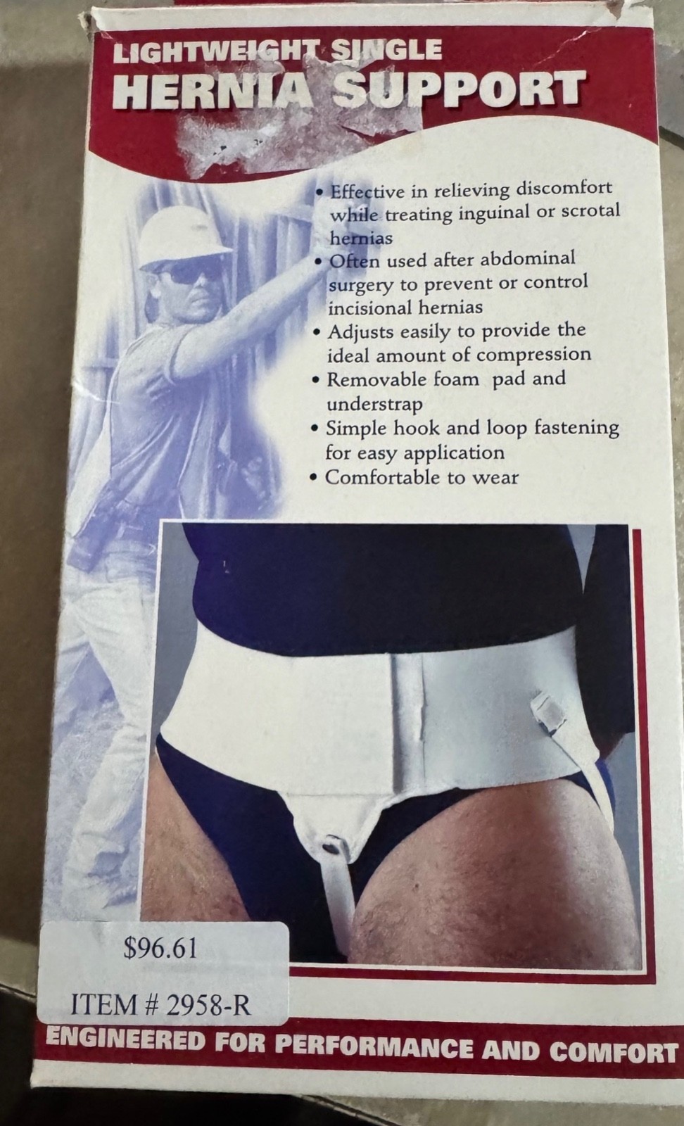 OTC Lightweight Single Hernia Support Right Side White X-Large