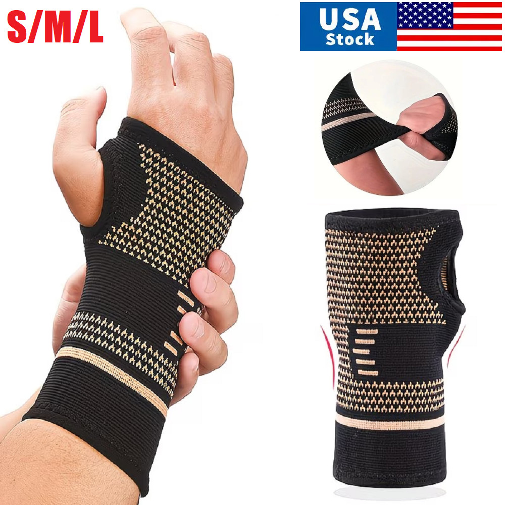 1/2x Copper Wrist Compression Sleeves Elastic Wrist Support Sleeve Wrist Brace