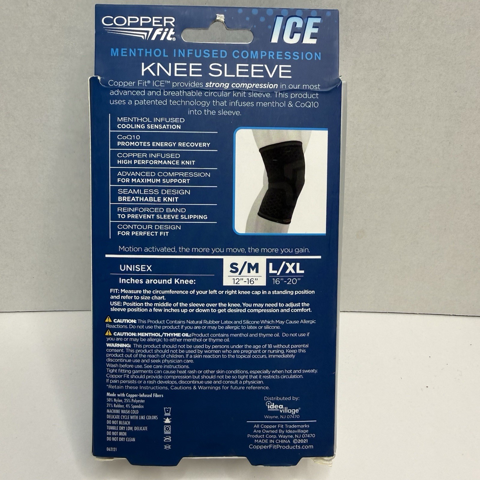 Copper Fit ICE Menthol Infused Compression Knee Sleeve S/M Black NEW