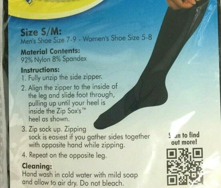 Unisex Zip Up Compression Socks Orthotics Support Black Closed Toe Sox Size S/M