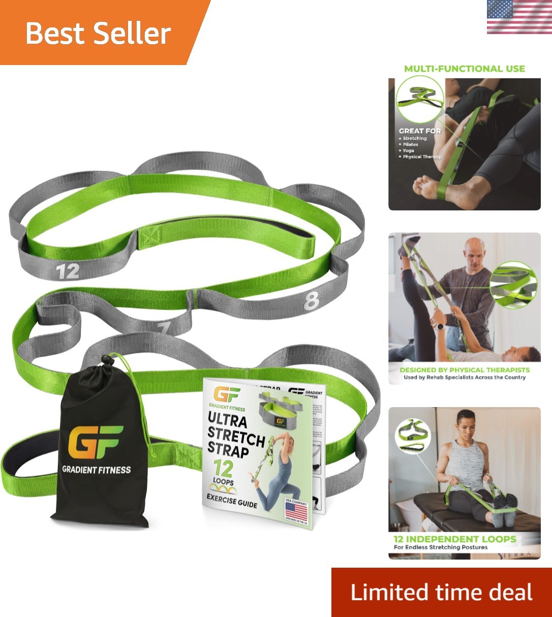 Durable Stretching Strap for Therapy & Flexibility – Includes 12 Exercise Guide