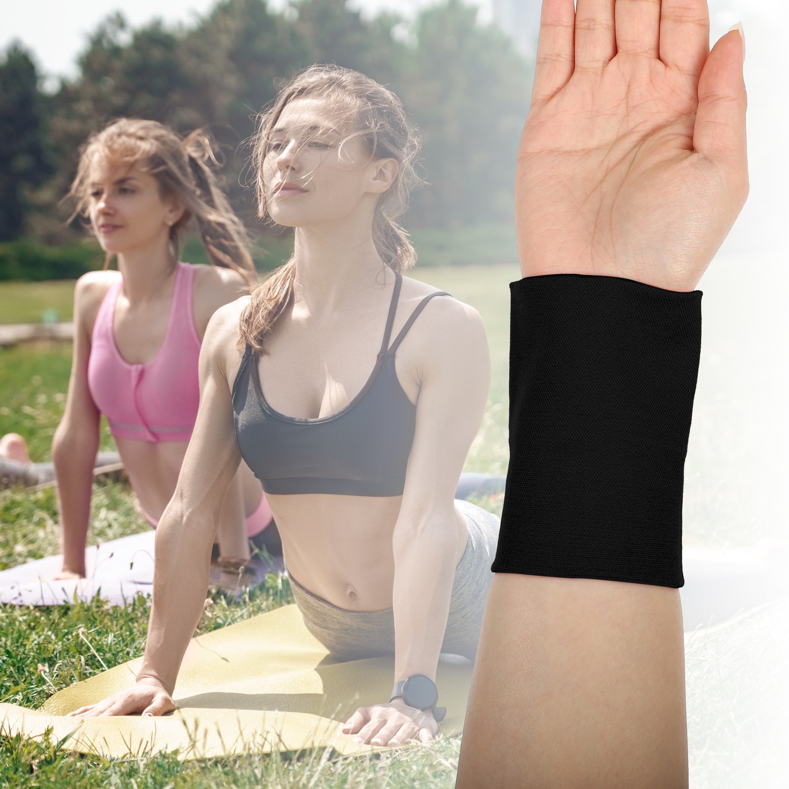 2 Pairs Compression Wrist Cuffs Elastic Sleeves for Women and Men Black L