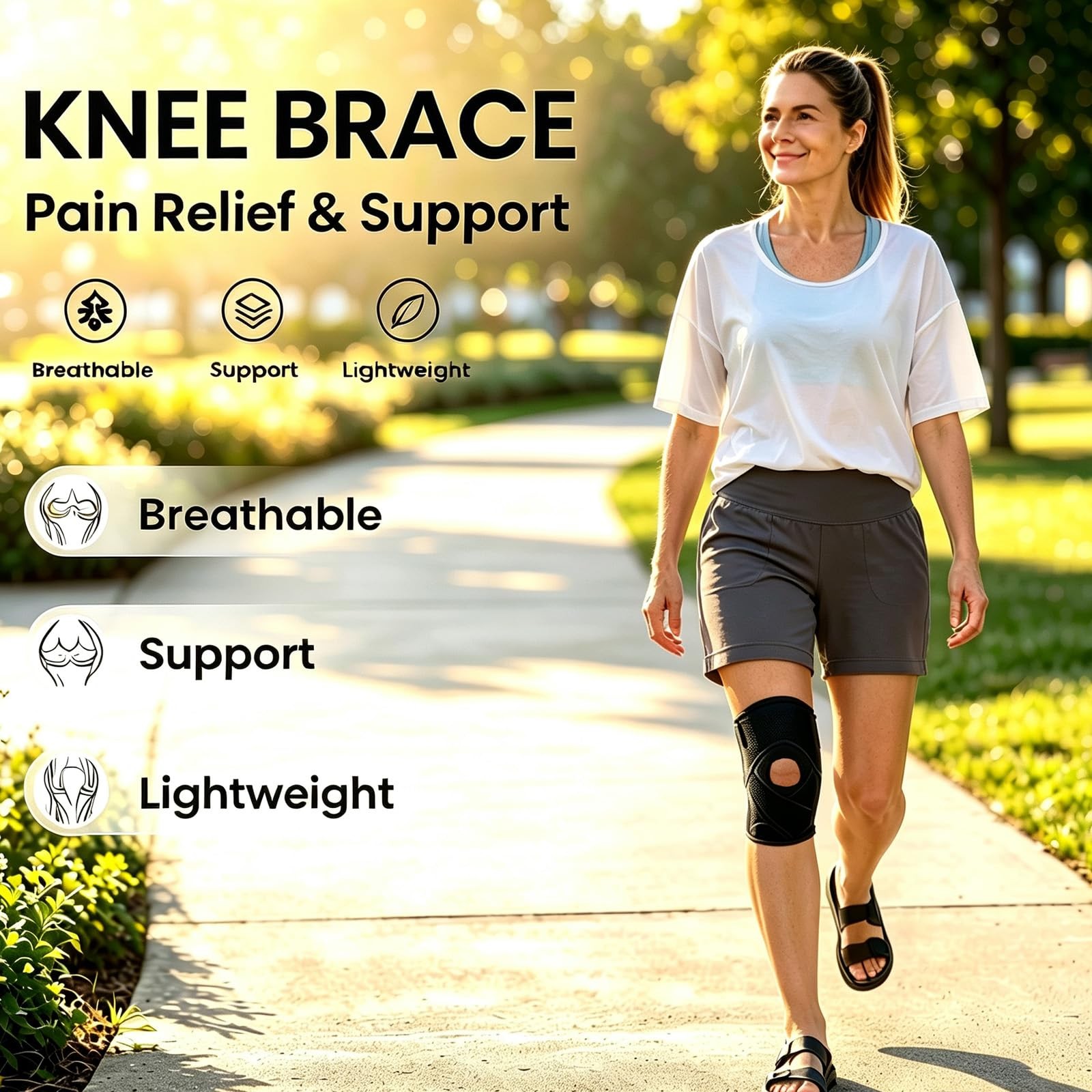 Knee patellar pad adjustable Brace tendon support knee black