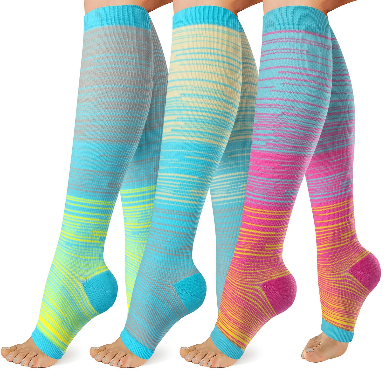 3 Pack 2030mmHg Copper Compression Socks Open Toe Knee High Support