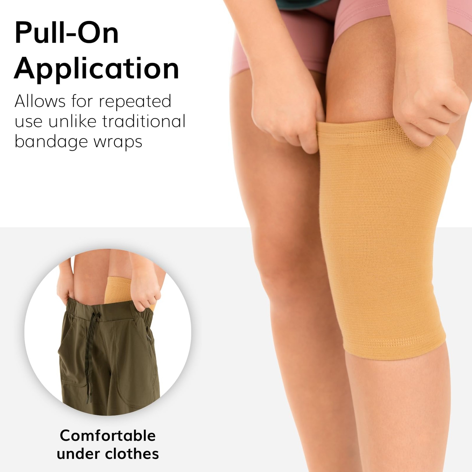 BraceAbility Elastic Slip-on Knee Sleeve | Flexible Fabric Medium, Beige