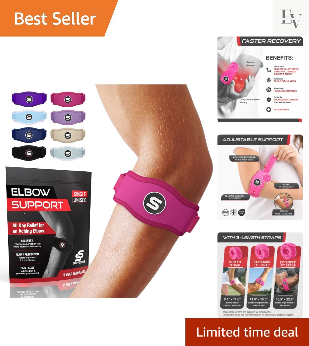 Durable Hot Pink Elbow Brace for Tennis & Golf – Adjustable Support for Recovery