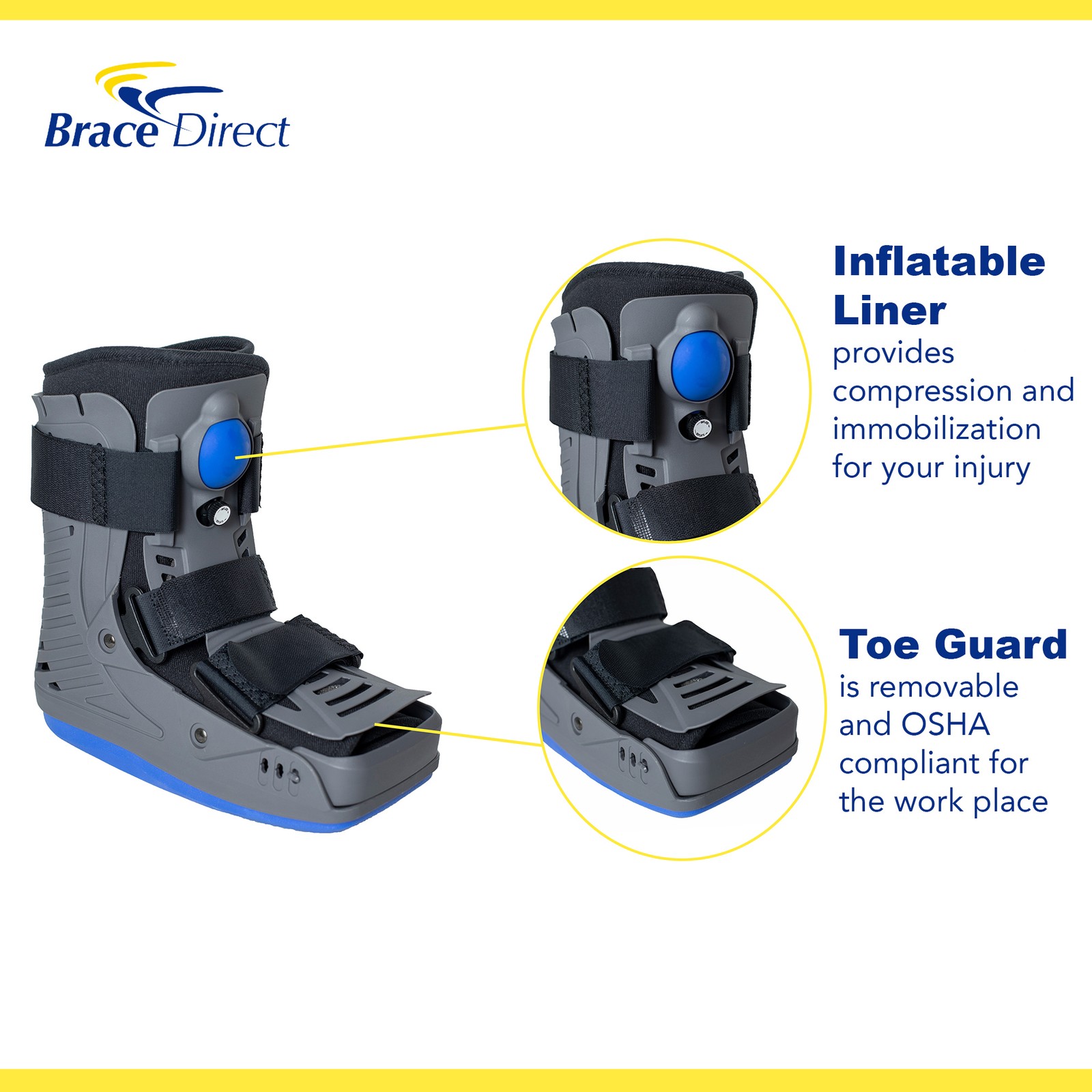 Medical Full Shell Cam Walking Boot with Air Pump- Short- Foot Pain Recovery