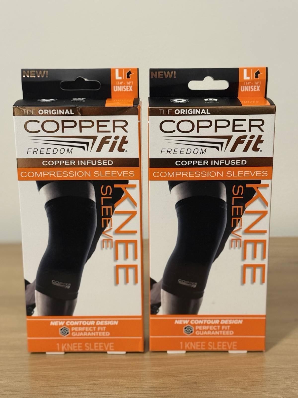 Copper Fit Freedom Knee Compression Sleeves L Copper Infused Black 2-Pack LARGE