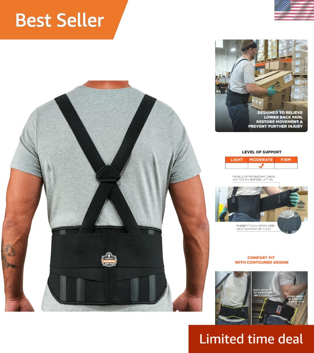 Adjustable ProFlex 1600 Back Support Brace, 9-inch Lumbar Support, Black, Medium