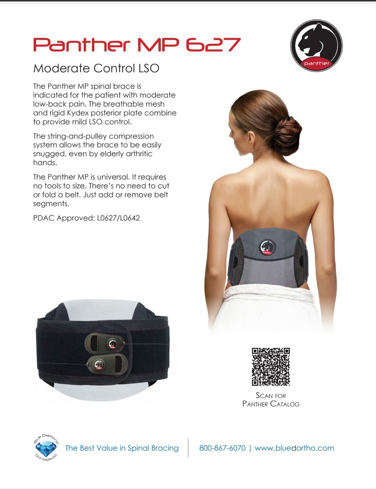 Back Brace Spinal + Gel pack Panther MP627 By Blue Diamond Ortho Post Surgery