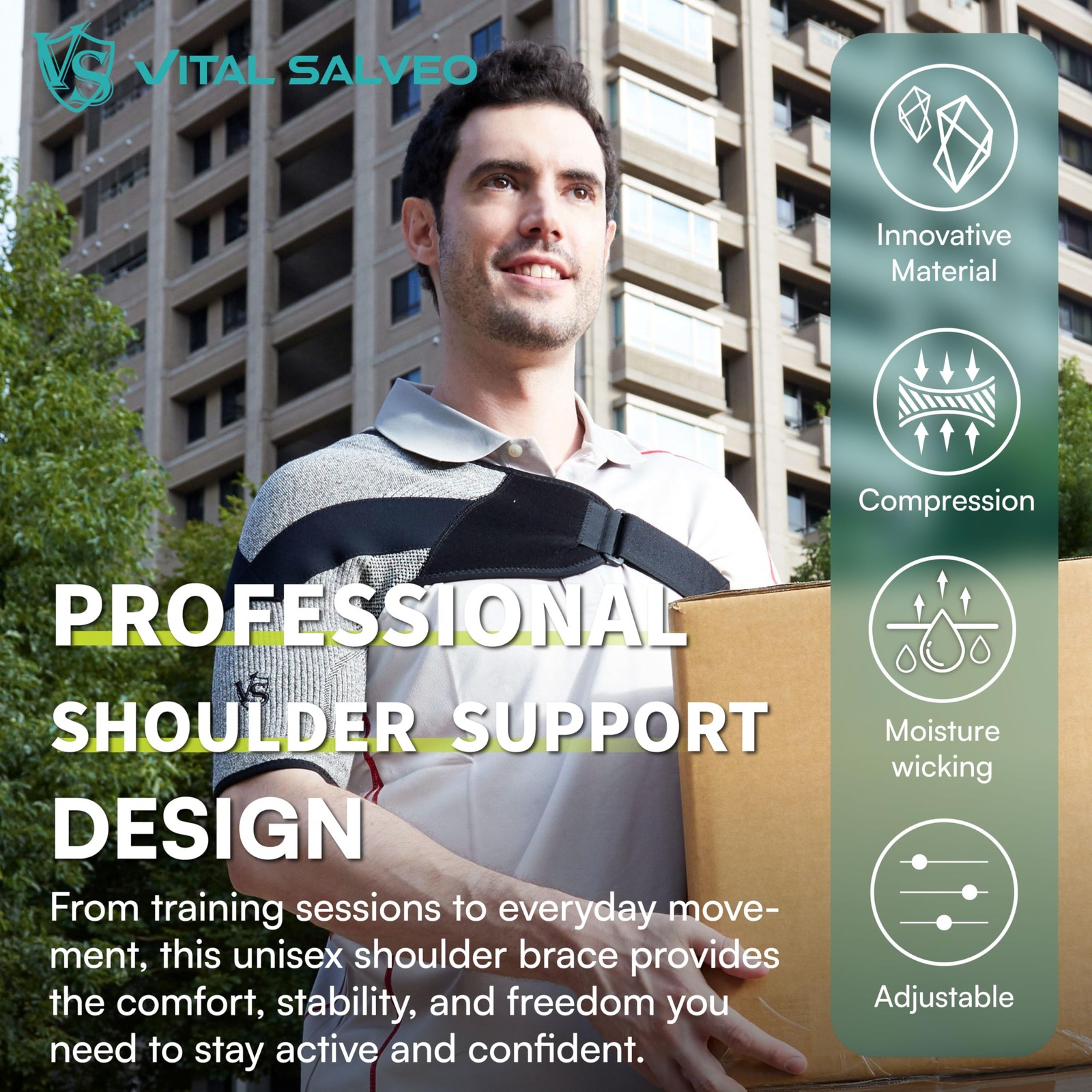 Vital Salveo Shoulder Brace Compression Sleeve Wrap with Medium (Pack of 1)