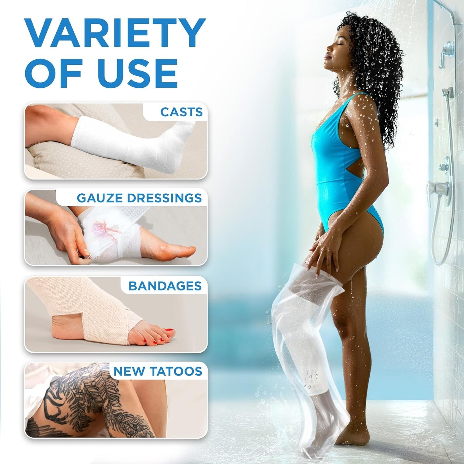 Lightweight Waterproof Cast Shower Cover for Full Leg – Comfortable & Reusable