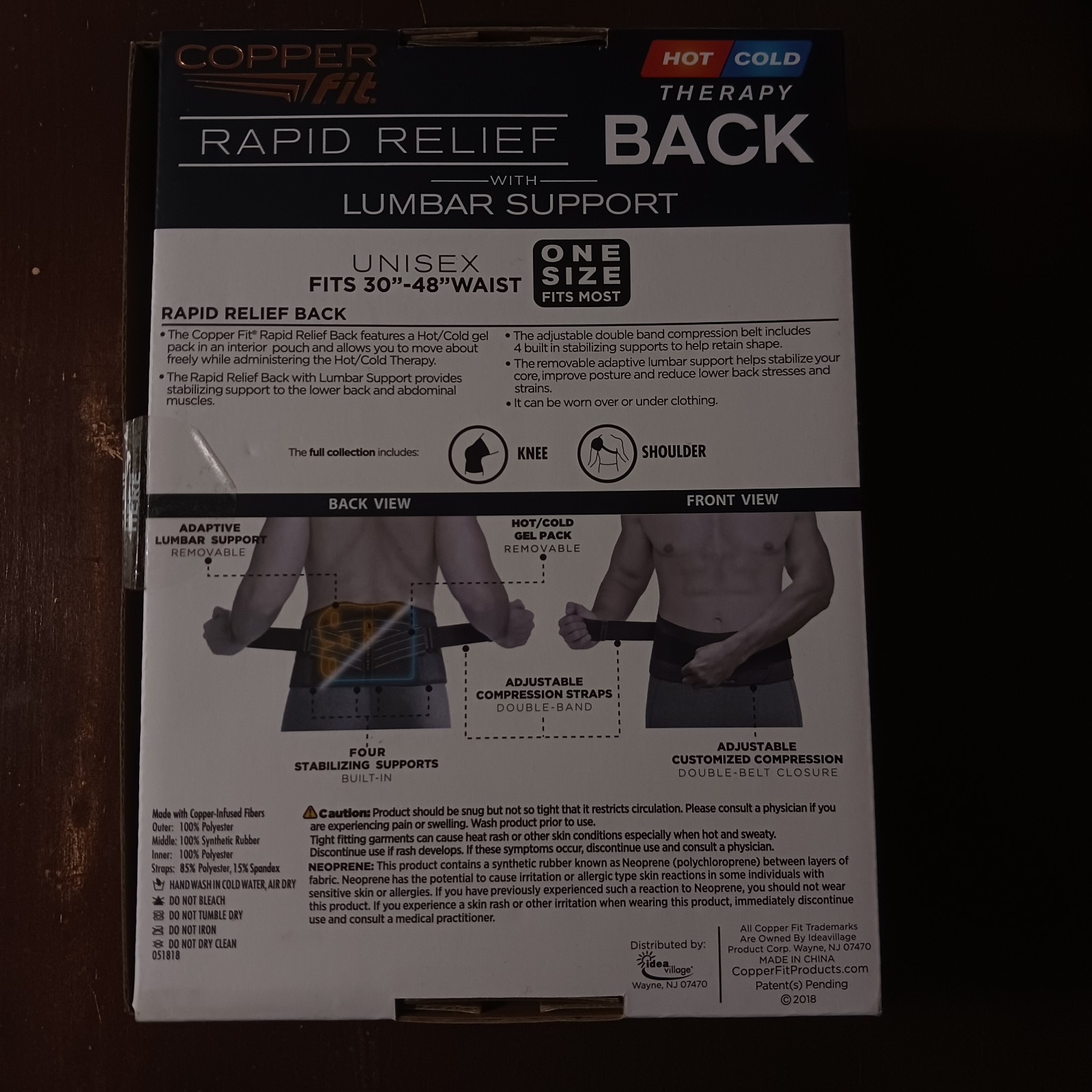Copper Fit Rapid Relief Back Support Brace 3-n-1 Hot Cold Therapy Lumbar Support