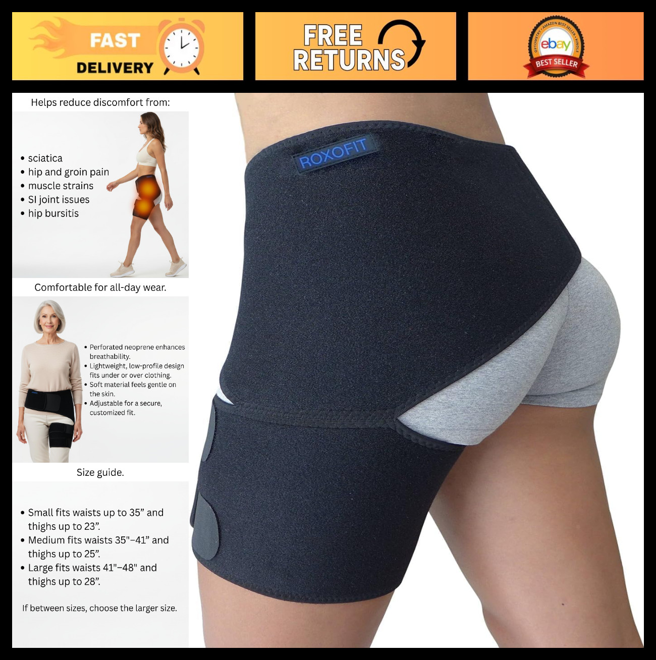 Hip Brace for Sciatica Pain Relief – Compression Support Sleeve for Thigh, Groin
