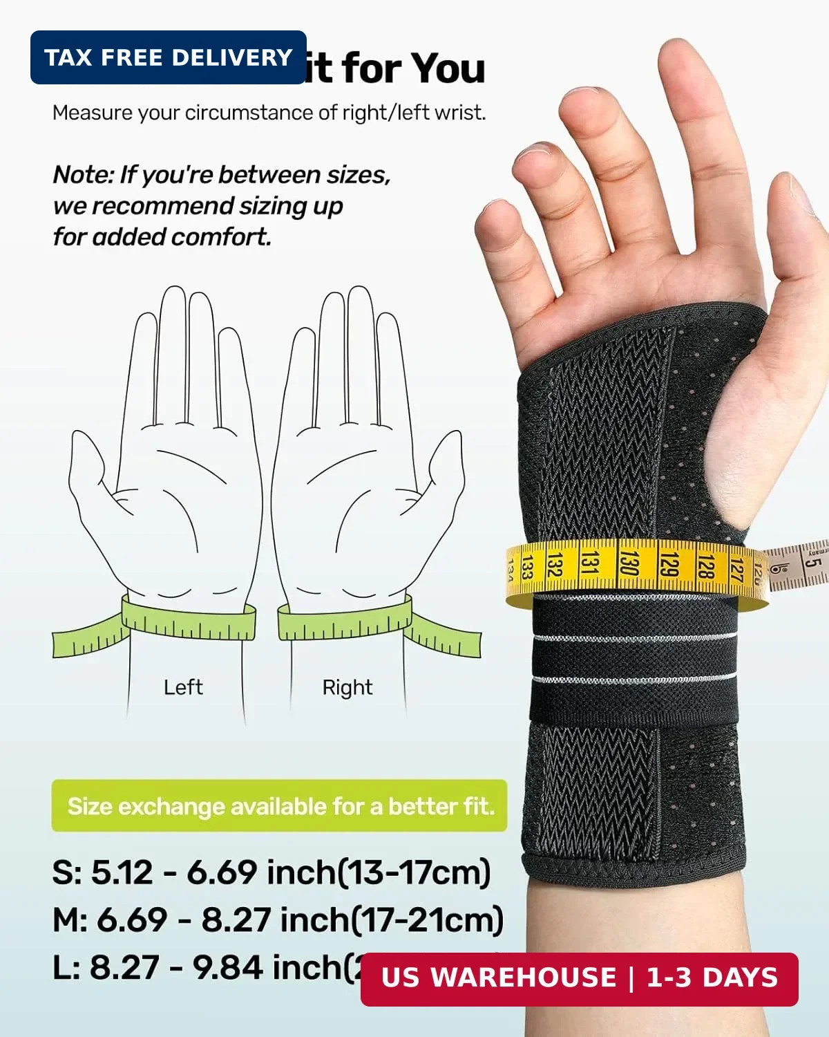 Rakiie Carpal Tunnel Wrist Brace Left Hand, Adjustable Night Wrist Support with