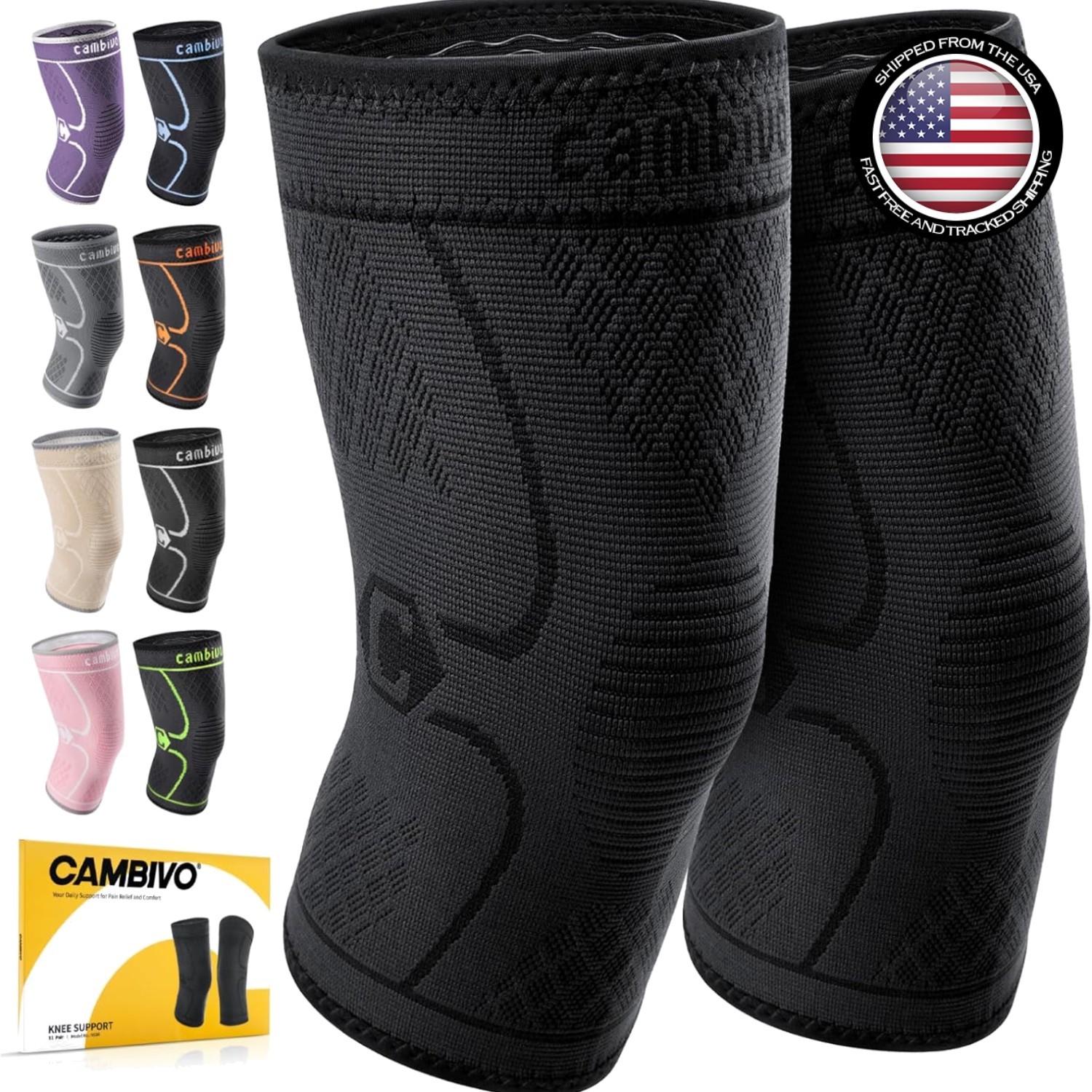 Active Recovery Knee Braces – 2 Pack with Silicone Grip for Secure Fit, Medium