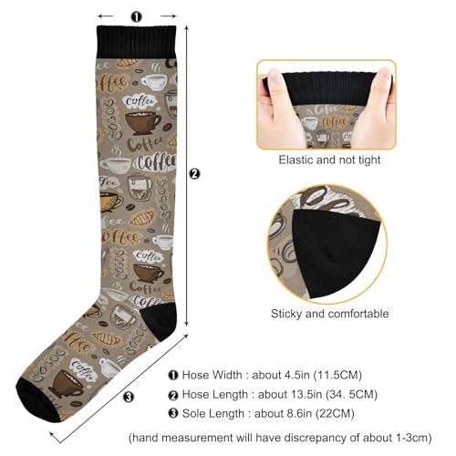 Compression Socks for Women Men, Knee High Athletic Stockings, Coffee Theme