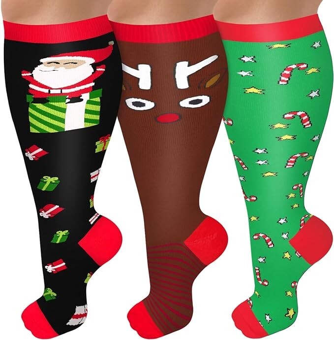 3 Pack 3XL Plus Size Christmas Compression Socks