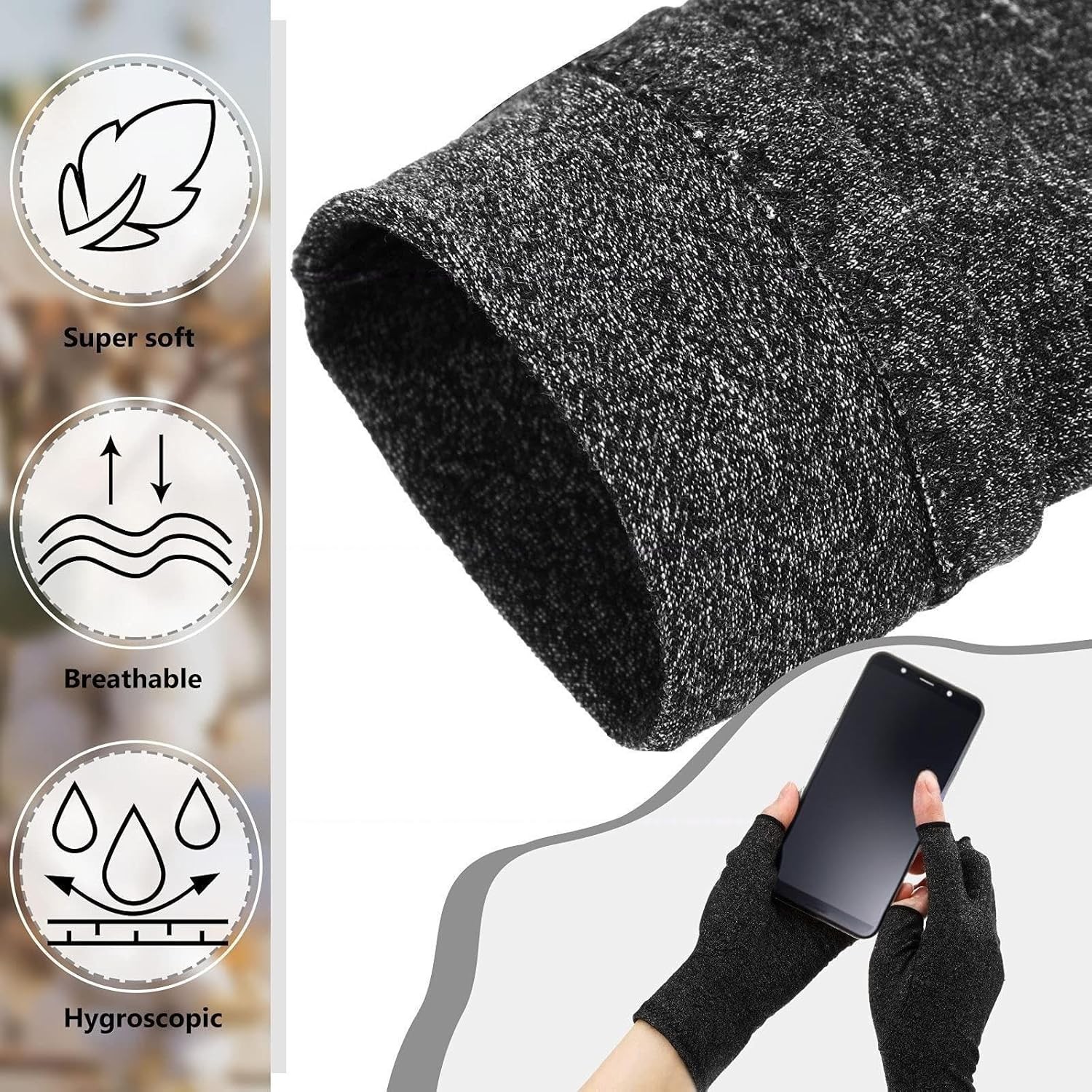 Compression Arthritis Gloves for Hands Men Women Fingerless Black Gray Purple
