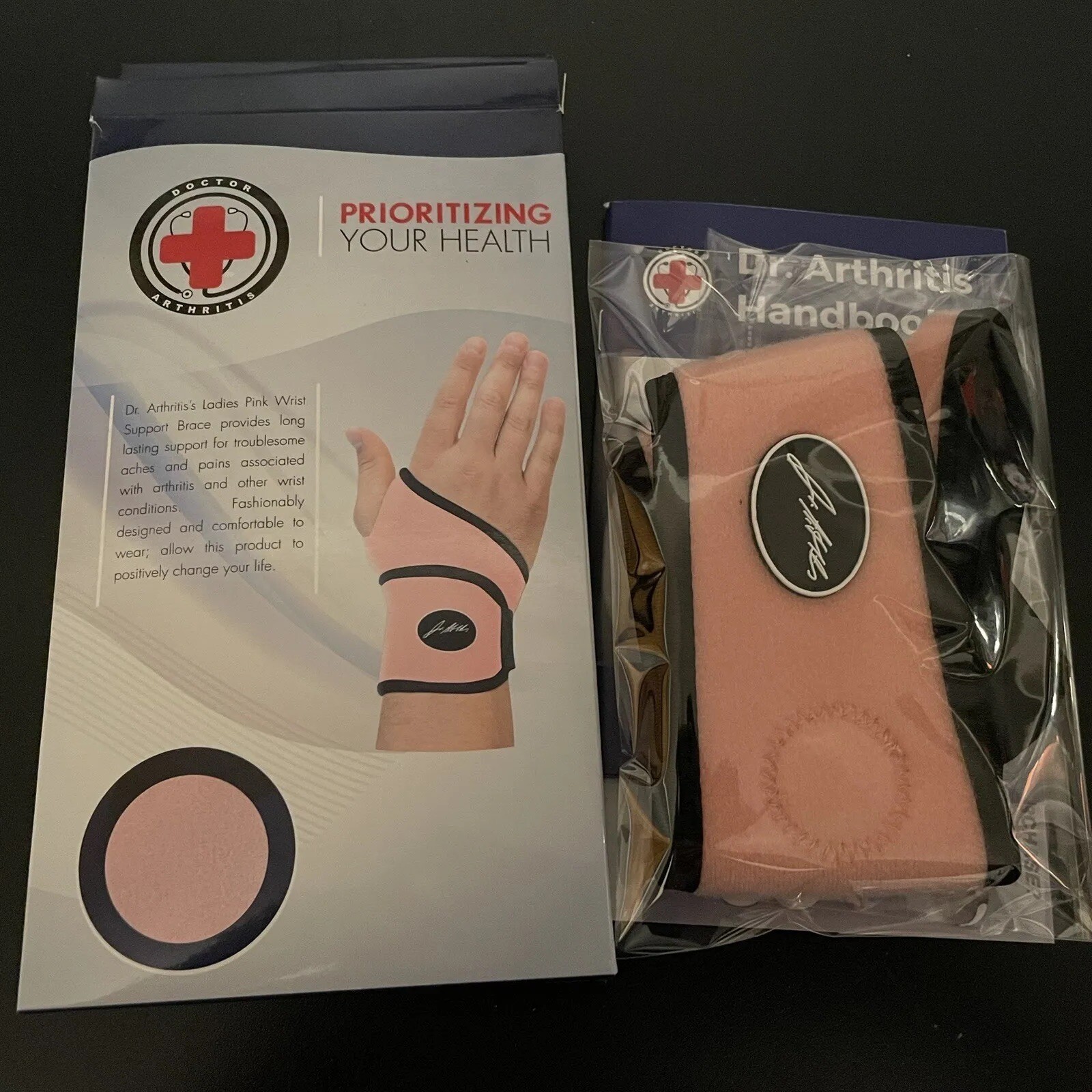Doctor Arthritis – Wrist Brace – Pink – Copper Lined – with Handbook – NEW