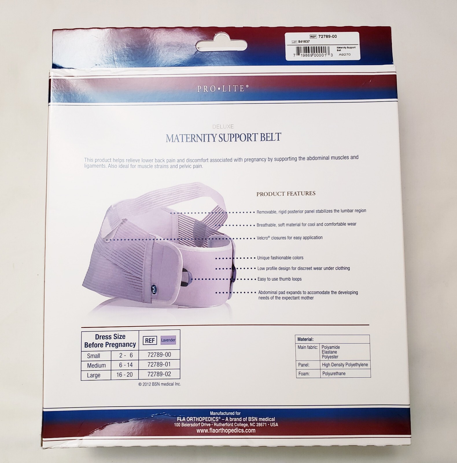 FLA Pro-Lite Deluxe Maternity Support Belt Lavender Small for lower back pain