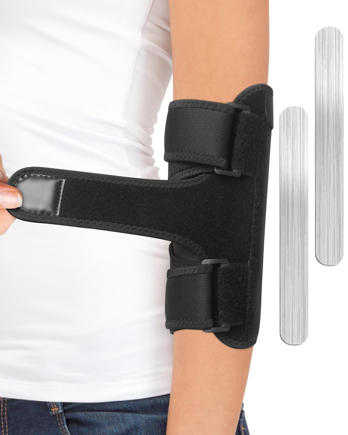Elbow Brace with 2 Removable Metal Splint for Sleeping, Adjustable Cubital Tu…