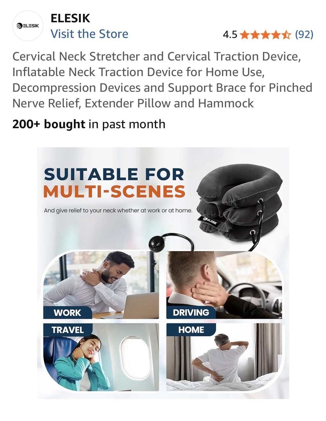 Elesik Neck Traction Device Inflatable & Adjustable Stretcher Collar NEW