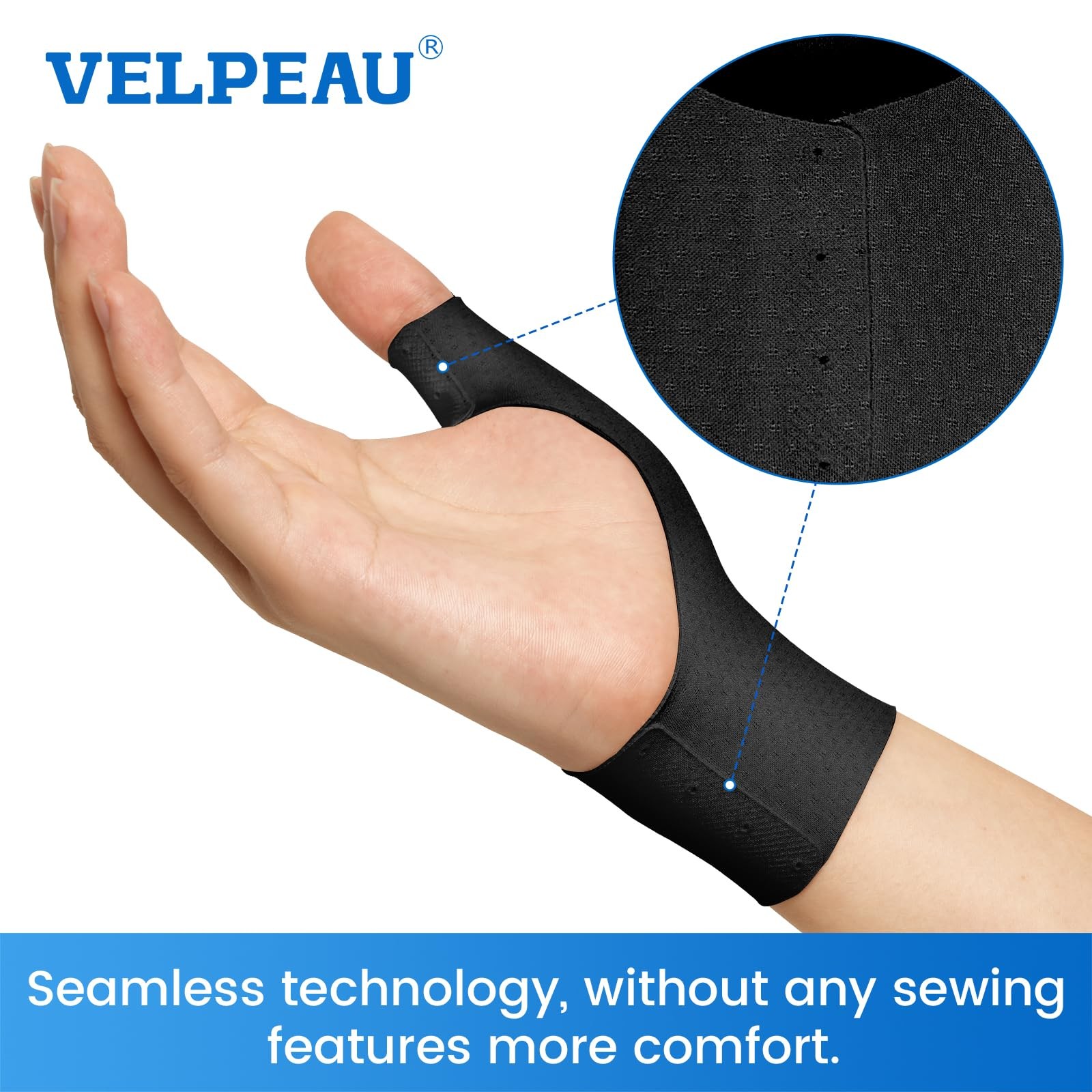 VELPEAU Elastic Thumb Wrist Support Brace (Pack Medium, Long Version – Black