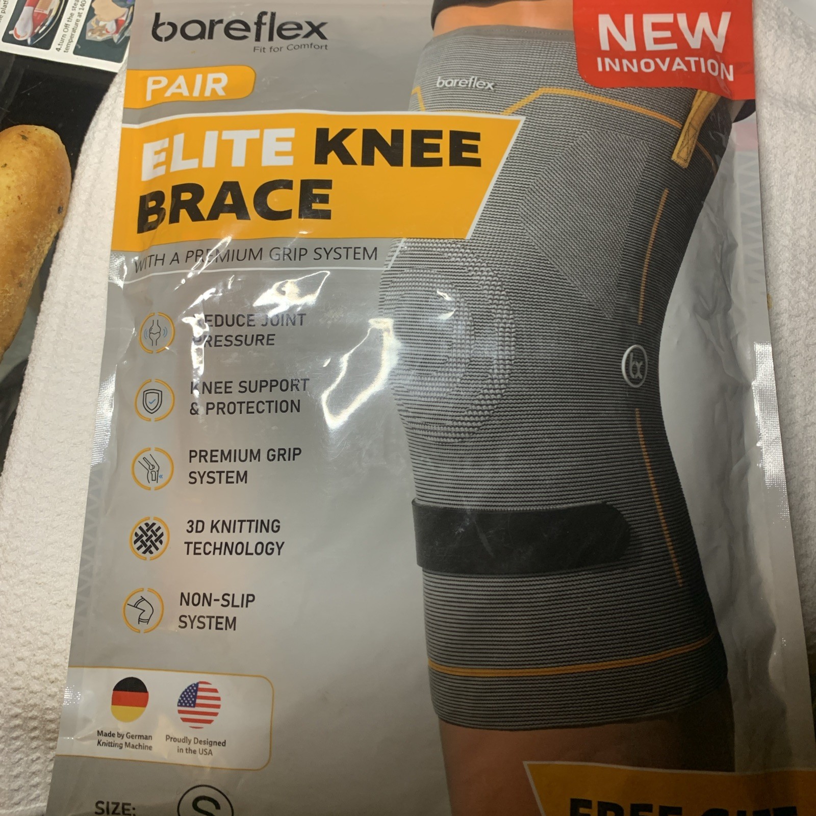 Bareflex, Elite Compression, Pain, Relief, Blue/Black Large , Knee brace Pair