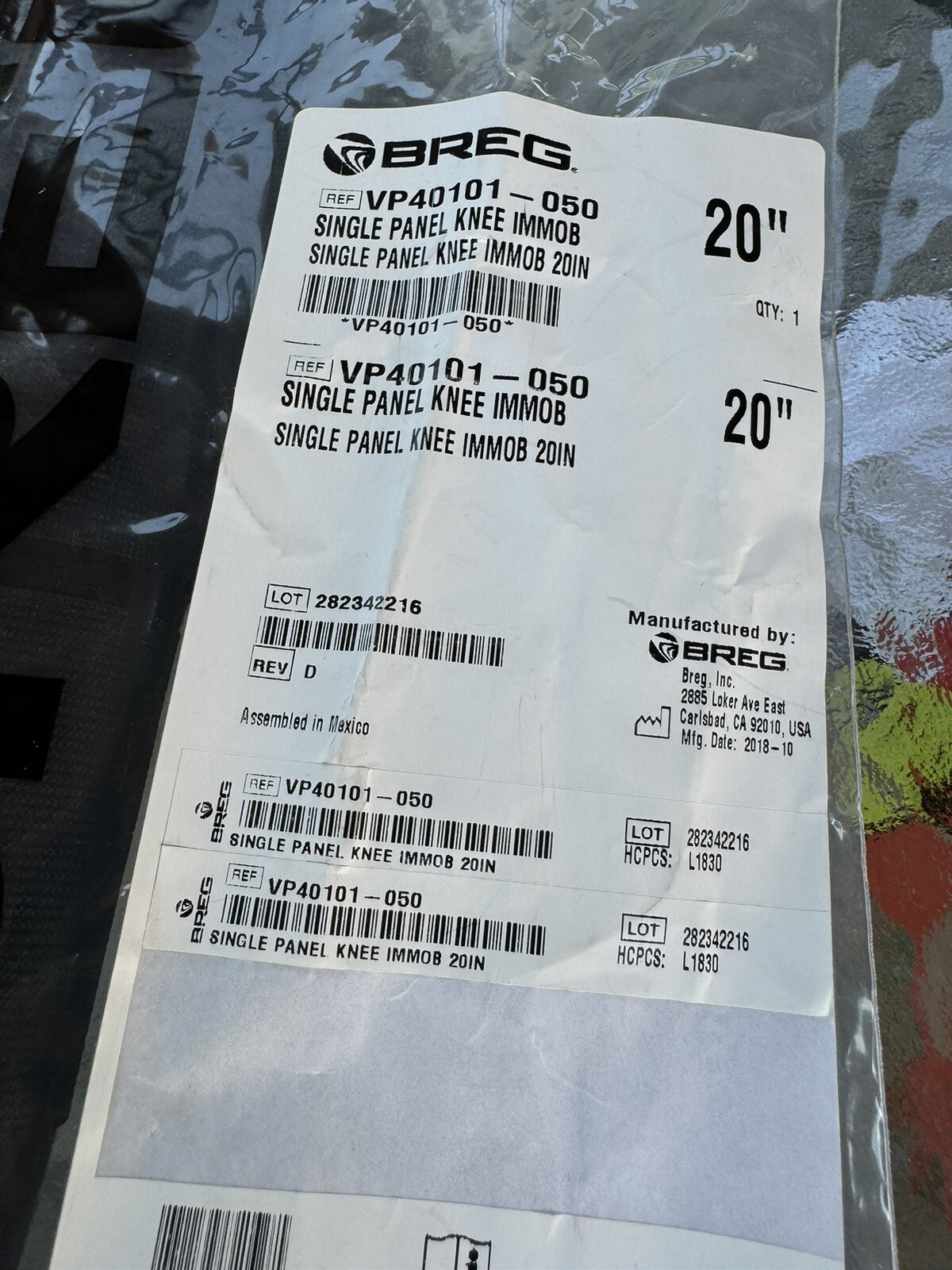 Breg Single Panel Knee Immobilizer SINGLE PANEL KNEE IMMOB 201N