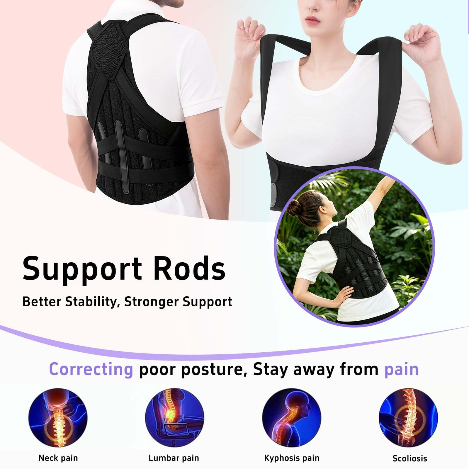 Ycctvar Back Brace Posture Corrector for Women and Men Upgraded Large, Black