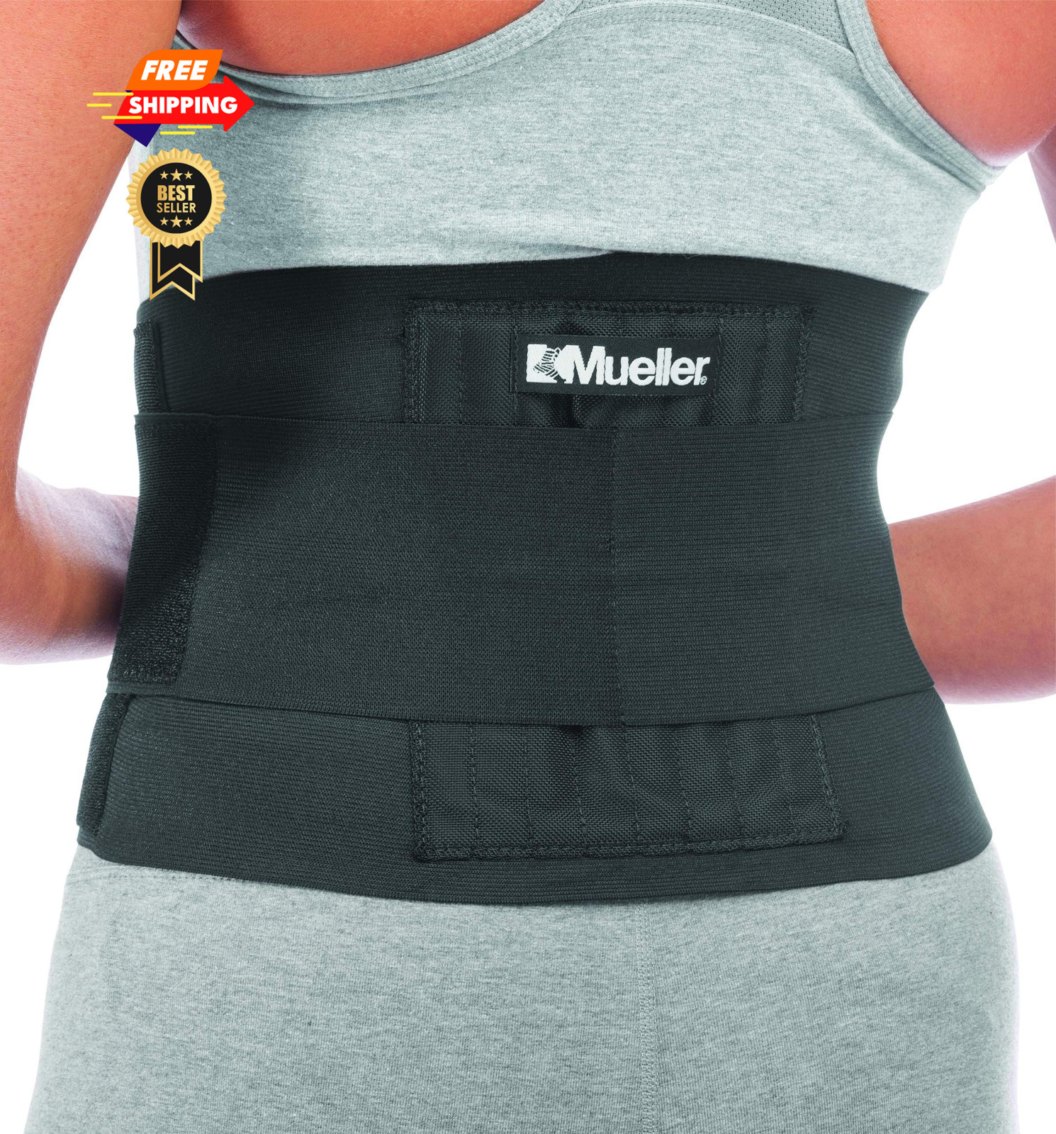 MUELLER Sports Medicine Adjustable Back Brace, Ideal for One Size, Black