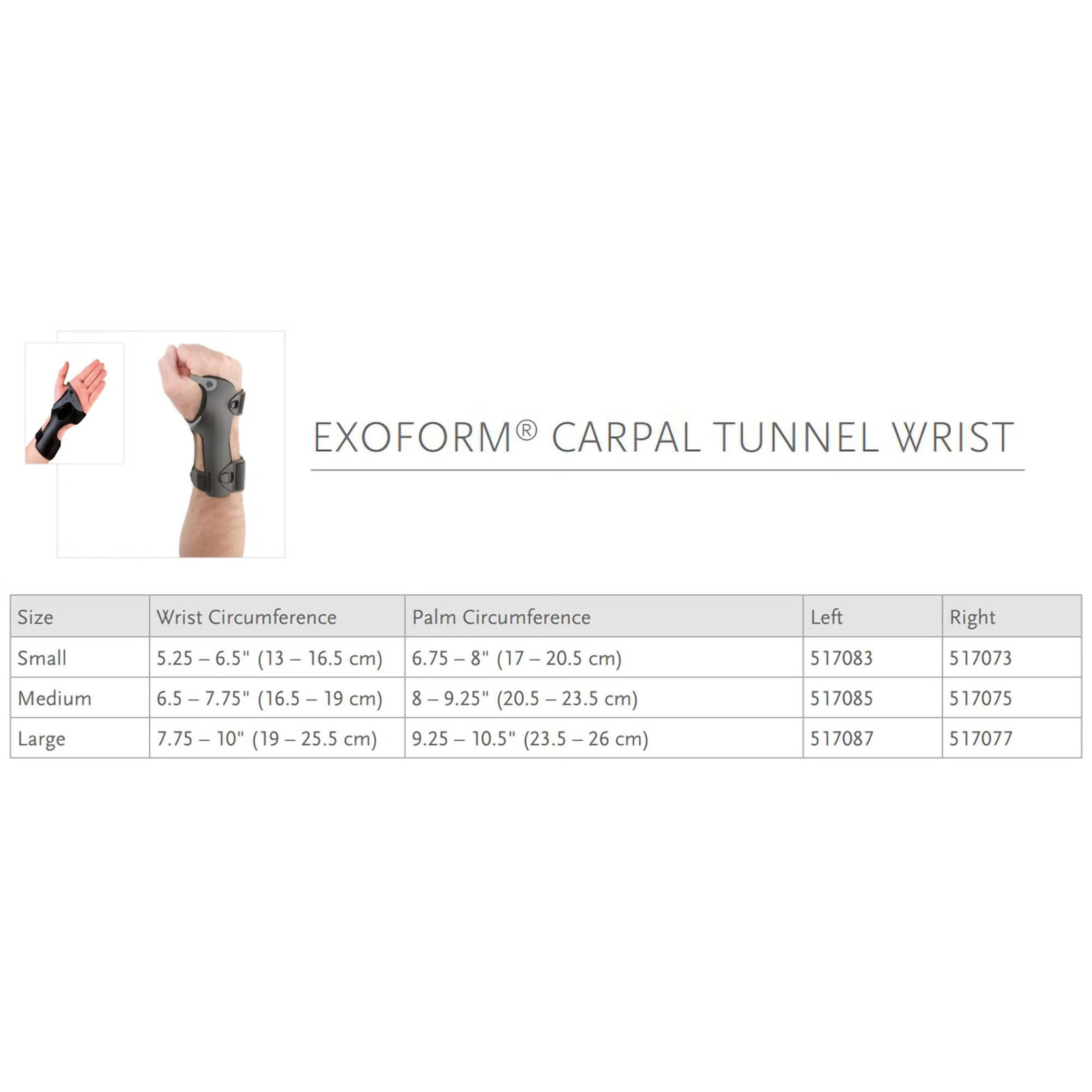 Ossur Hook and Eye Closure / Hook and Loop Strap Closure Wrist Splint for Right