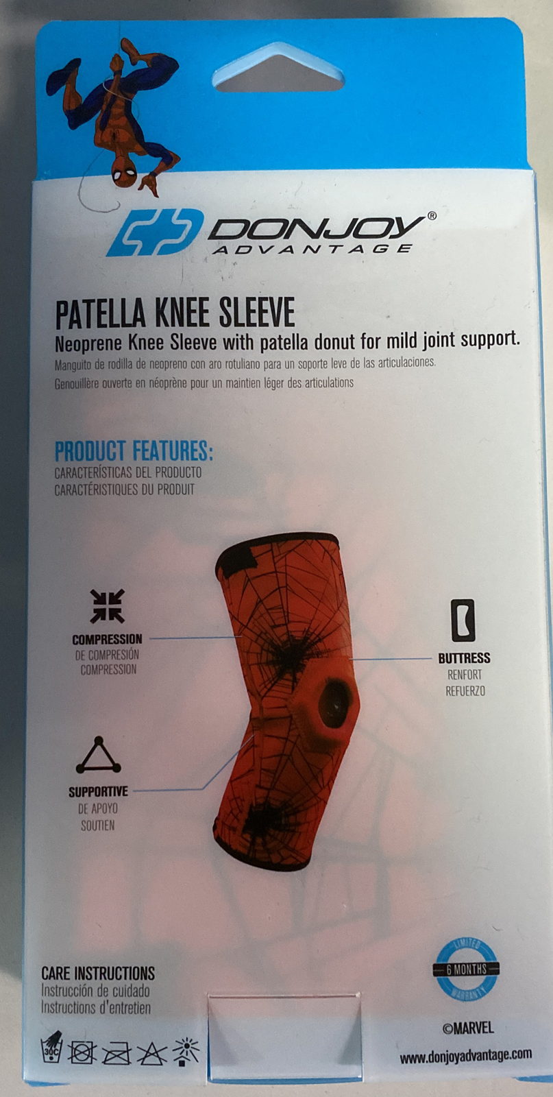 Donjoy Advantage Neoprene Knee Sleeve w/ Patella Donut SPIDERMAN . Pediatric