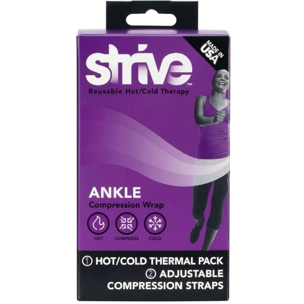 Strive Reusable Hot/Cold Therapy Ankle Compression Wrap Black One Size