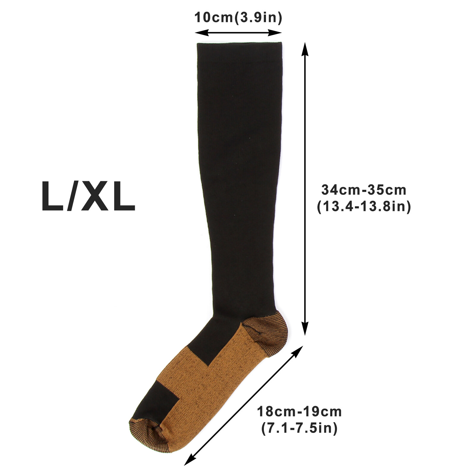 10 Pairs Copper Compression Socks 20-30mmHg Graduated Support Mens Womens S-XXL