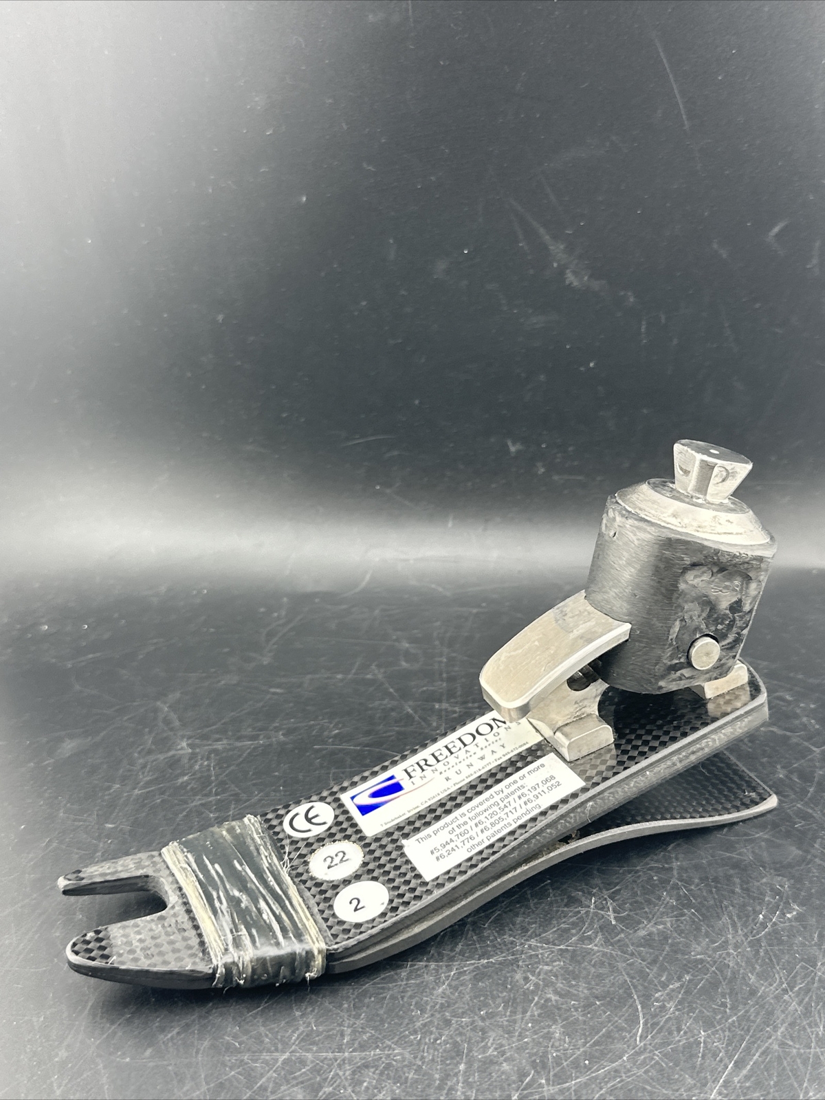 left freedom runway adjustable heel height prosthetic foot. size 22, category 2