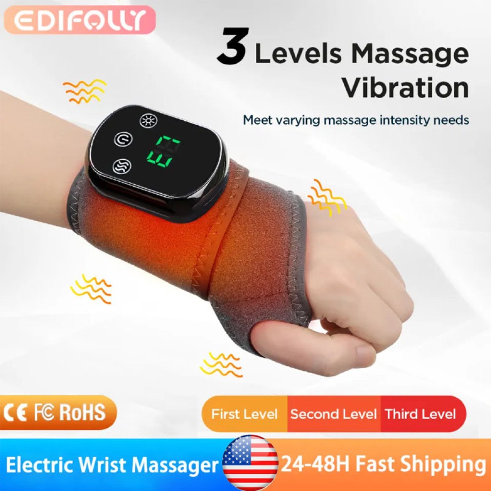 Electric Heated Wrist Brace Wrap Hand Massage Vibration Hot Compress Pain Relief