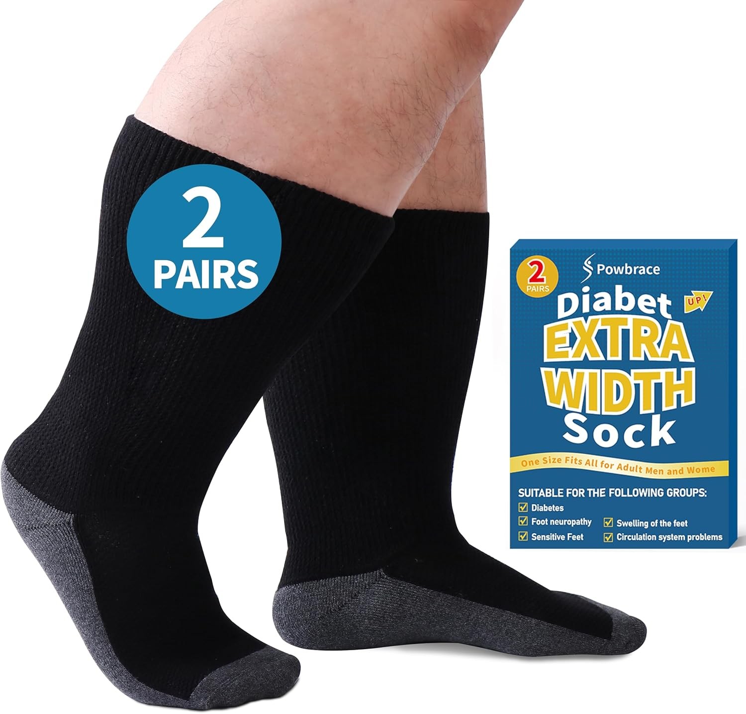 2 Pairs Plus Size Diabetic Socks Wide Men Women Lymphedema Non-Binding Loose Fit