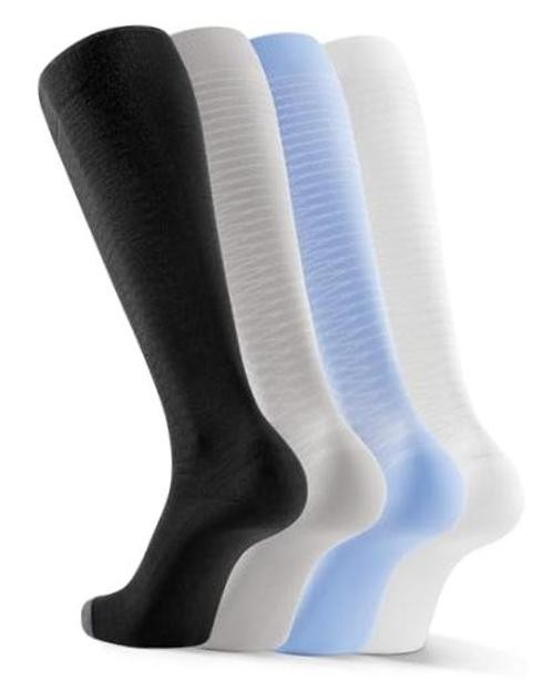 4 Pairs Compression Socks for Women & Men, Large-X-Large Black+grey+blue+white