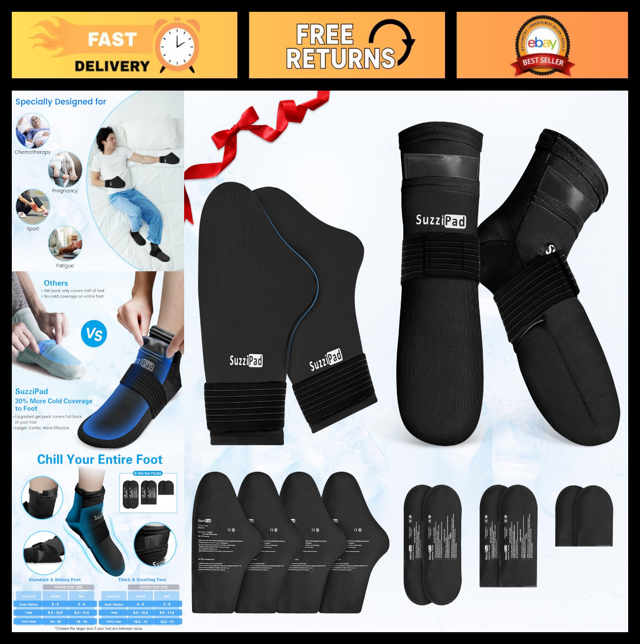 Cold Therapy Gloves & Socks for Chemo Relief, Ice Packs for Hands & Feet, S/M